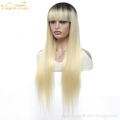 Vigorous wholesale price semi vendor short 28 inch ombre blonde woman raw unprocessed brazilian human hair wigs for black women